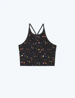The High Neck Midi Sports Bra Tank - Paint Splatter In Sea Urchin