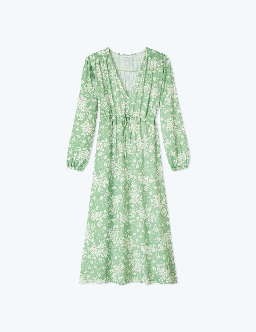 The Cinched Waist Caftan Dress - Vintage Floral In Ivy 1 The Cinched Waist Caftan Dress - Vintage Floral In Ivy