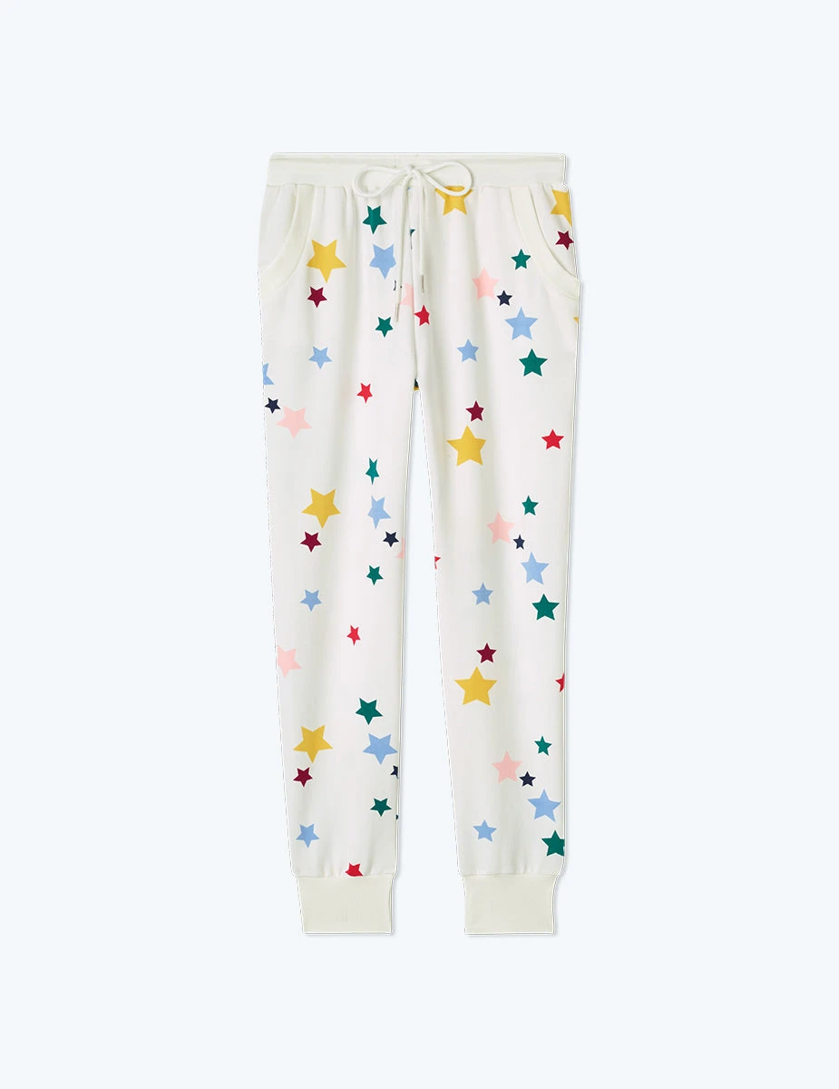 The Softest French Terry Jogger - Scatter Stars In White Sand 1 The Softest French Terry Jogger - Scatter Stars In White Sand