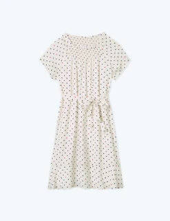 The Silky Flutter Sleeve Dress - White Sand Dot