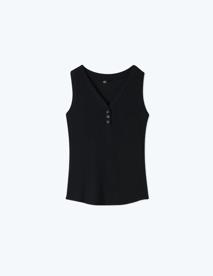 The Softest Ribbed Henley Tank - Sea Urchin
