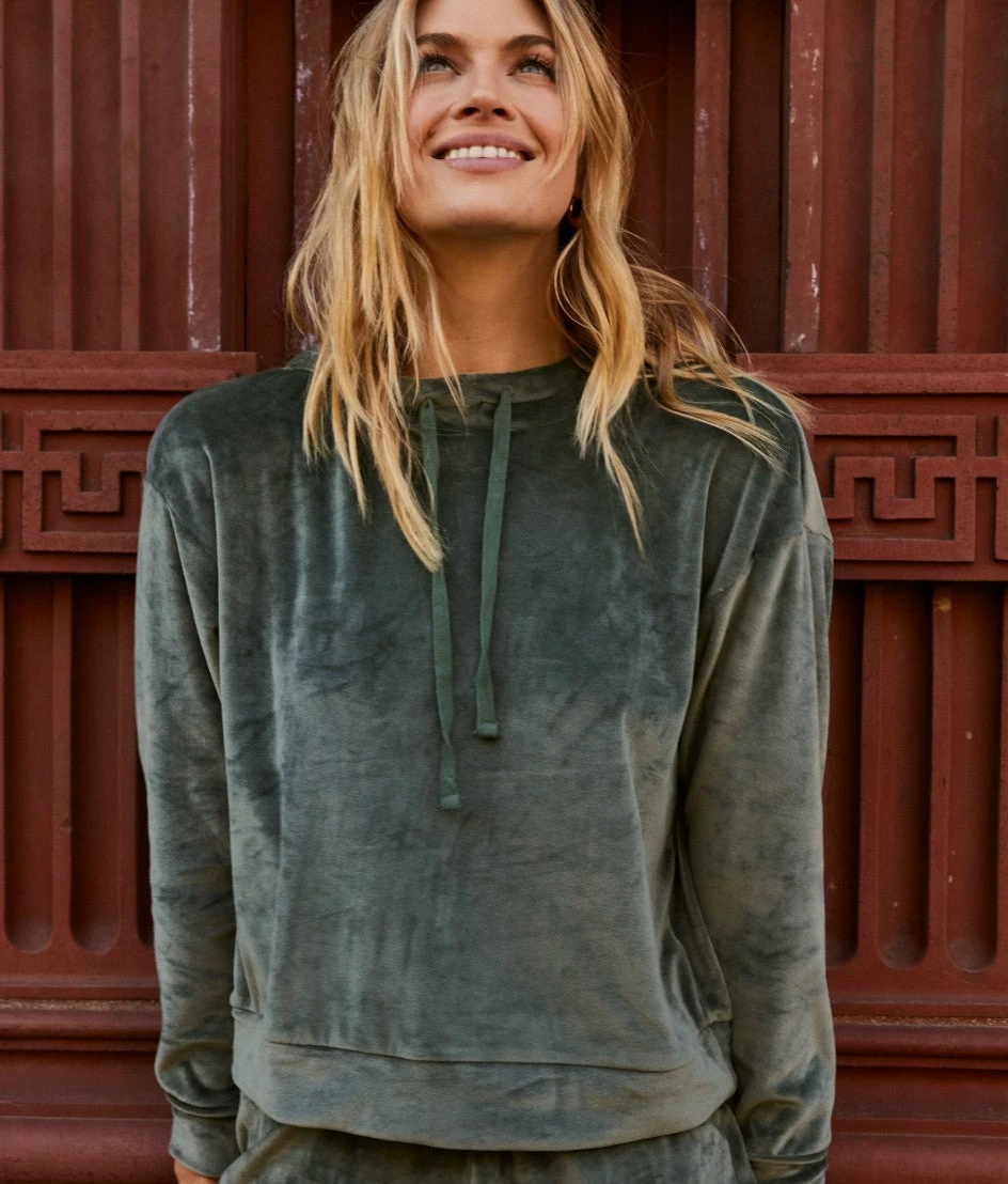 The Plush Velour Hoodie - Olive 1 The Plush Velour Hoodie - Olive
