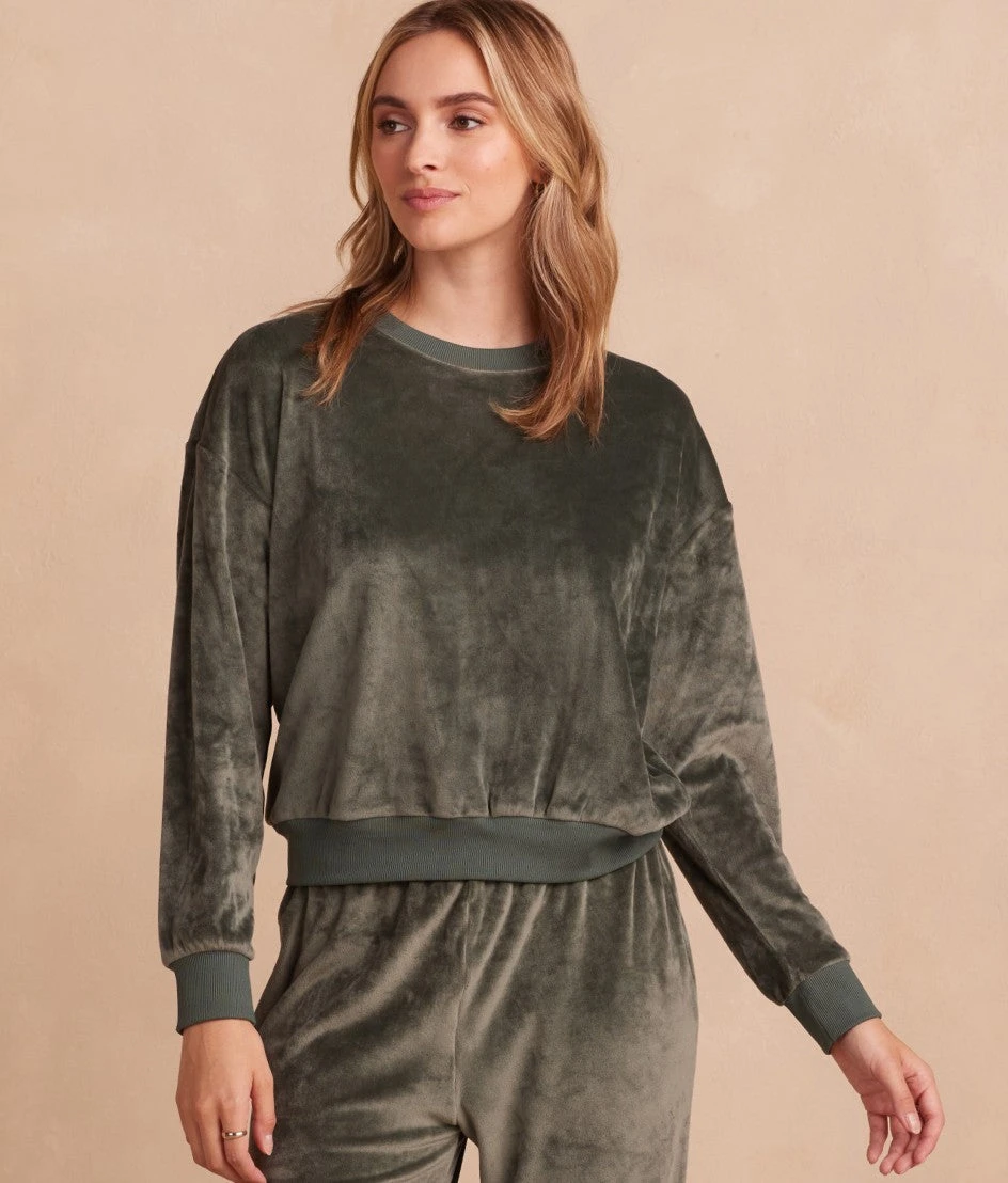 The Plush Velour Relaxed Crew - Olive 1 The Plush Velour Relaxed Crew - Olive