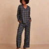 The Cloud 9 Silky Pajama Set - Buffalo Check In Deep Sea & Gold