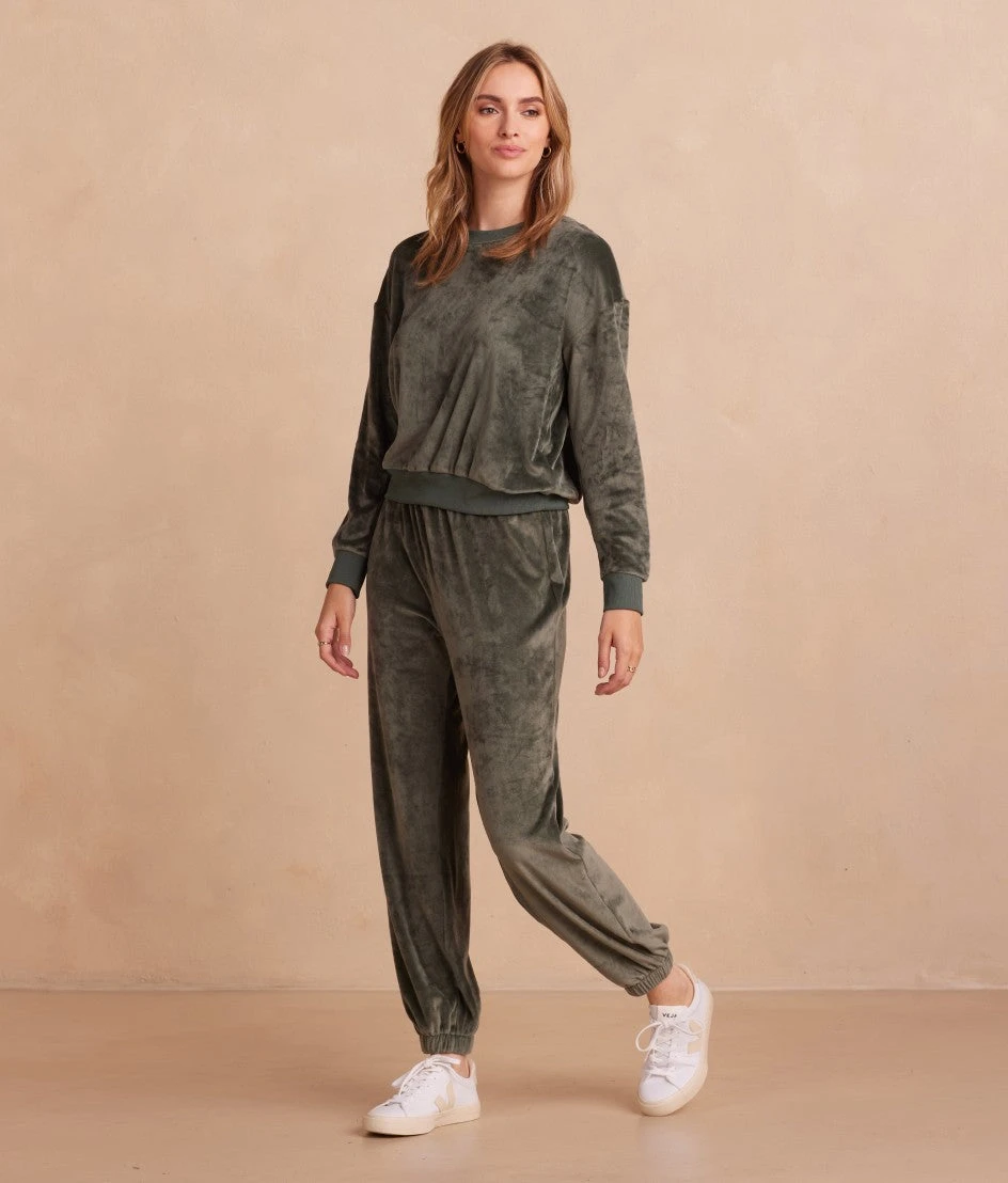 The Plush Velour Relaxed Crew - Olive 3 The Plush Velour Relaxed Crew - Olive - Image 3