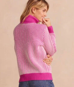 The Luxe Cashmere Blend Two-Tone Button Neck Sweater - Hibiscus & Dune
