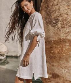 The Going Places Gauze Cover-Up Dress - White Sand -Summersalt Shop GauzeCoverUpDressWhiteSandLifestyle2
