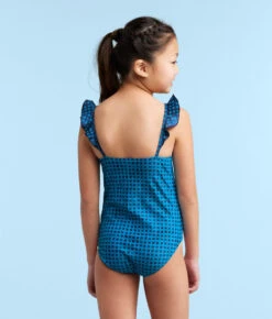 The Girls' Ruffle One Piece - Gingham In Calypso 7 The Girls' Ruffle One Piece - Gingham In Calypso -Summersalt Shop Girls RuffleOnePieceMixedGinghaminCalypsoBack1