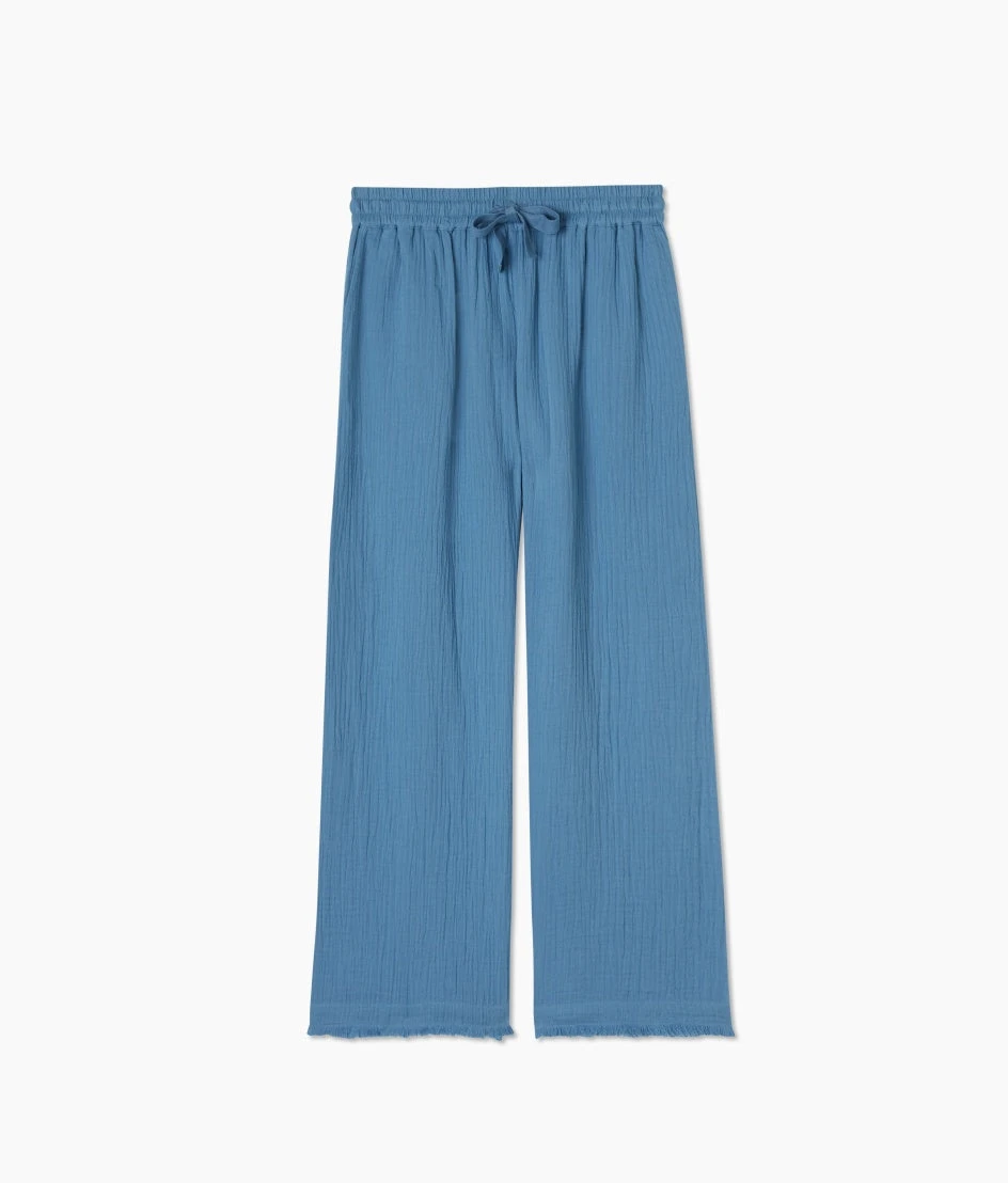 The Going Places Gauze Frayed Hem Pant - Cyprus Blue 1 The Going Places Gauze Frayed Hem Pant - Cyprus Blue