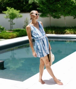 The Going Places Gauze Tie-Shoulder Romper - Summer Tie Dye -Summersalt Shop Going Places Gauze Tie Shoulder Jumpsuit Cyprus Blue 5