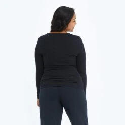 The Softest Ribbed Long Sleeve Henley - Sea Urchin -Summersalt Shop Henley Black Back 4