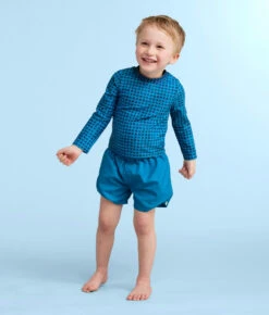 The Kids' Rash Guard - Gingham In Calypso -Summersalt Shop Kids RashGuardMixedGinghaminCalypsoFront2