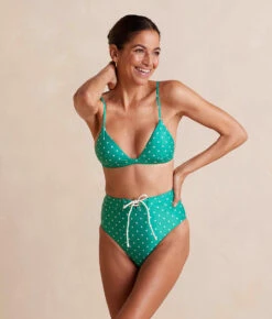 The Lace-Up High Leg High Rise Bikini Bottom - Seaglass Dot -Summersalt Shop Lace UpHighLegHighRiseBottom SeaglassDot Front