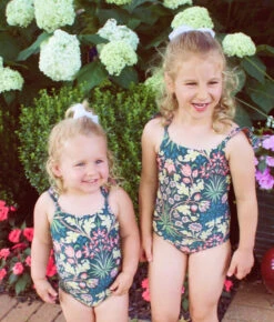 The Girls' Ruffle One Piece - Hyacinth In Sunburst & Teal -Summersalt Shop Little girls Hyacinth in Sunburst Teal 5