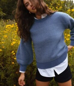The Luxe Cashmere Blend Mix Stitch Sweater - Admiral & Dune -Summersalt Shop Luxe Cashmere Blend Mix Stitch Sweater Admiral 4