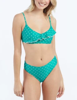 The Limited-Edition High Leg Mid Rise Bikini Bottom - Seaglass Dot -Summersalt Shop ModelDetailFront 55