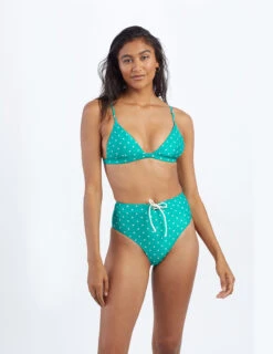 The Lace-Up High Leg High Rise Bikini Bottom - Seaglass Dot -Summersalt Shop ModelFront 53