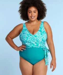 The Perfect Wrap One-Piece - Batik In Seafoam & Harbor -Summersalt Shop PWOPBatikinSeaFoam HarborFront1