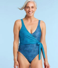 The Perfect Wrap One-Piece - Mixed Gingham In Calypso & Deep Sea -Summersalt Shop PWOPMixedGinghaminDeepSea CalypsoFront2