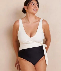 The Perfect Wrap One-Piece - Sea Urchin & White Sand -Summersalt Shop PWOP SeaUrchin WhiteSand Front Crop