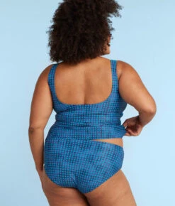 The Perfect Wrap Tankini - Mixed Gingham In Calypso & Deep Sea -Summersalt Shop PWTankiniTopMixedGinghaminDeepSea CalypsoBack2