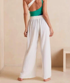 The Palazzo Pant With Ties - White Sand -Summersalt Shop PalazzoPantwithTies WhiteSand Back Crop