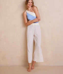The Palazzo Pant With Ties - White Sand -Summersalt Shop PalazzoPantwithTies WhiteSand Front