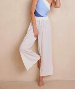 The Palazzo Pant With Ties - White Sand -Summersalt Shop PalazzoPantwithTies WhiteSand Front Crop
