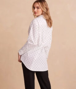 The Perfect Boyfriend Shirt - White Sand & Sea Urchin Pin Dot 7 The Perfect Boyfriend Shirt - White Sand & Sea Urchin Pin Dot -Summersalt Shop PerfectBoyfriendShirt WhiteSand SeaUrchinPinDot Back Crop