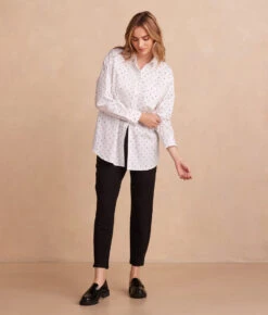 The Perfect Boyfriend Shirt - White Sand & Sea Urchin Pin Dot 8 The Perfect Boyfriend Shirt - White Sand & Sea Urchin Pin Dot -Summersalt Shop PerfectBoyfriendShirt WhiteSand SeaUrchinPinDot Front Full