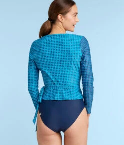 The Perfect Wrap Long Sleeve Cover-Up - Mixed Gingham In Calypso & Deep Sea -Summersalt Shop PerfectWrapLongSleeveCover UpMixedGinghaminDeepSeaBack2