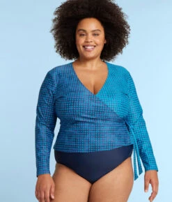 The Perfect Wrap Long Sleeve Cover-Up - Mixed Gingham In Calypso & Deep Sea