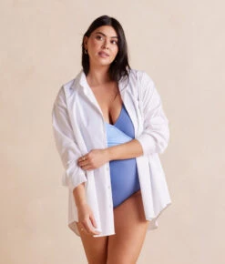 The Perfect Boyfriend Shirt - White Sand -Summersalt Shop Perfect Boyfriend Shirt White Sand 5