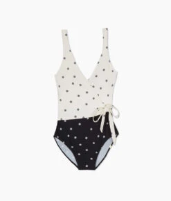 The Perfect Wrap One-Piece - Microfloral In Sea Urchin & White Sand -Summersalt Shop Perfect Wrap One Piece Embroidered Floral Mix Avorio Nero FLAT