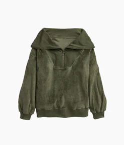 The Plush Velour Half-Zip Pullover - Olive -Summersalt Shop Plush Velour Half Zip Pullover Olive 5