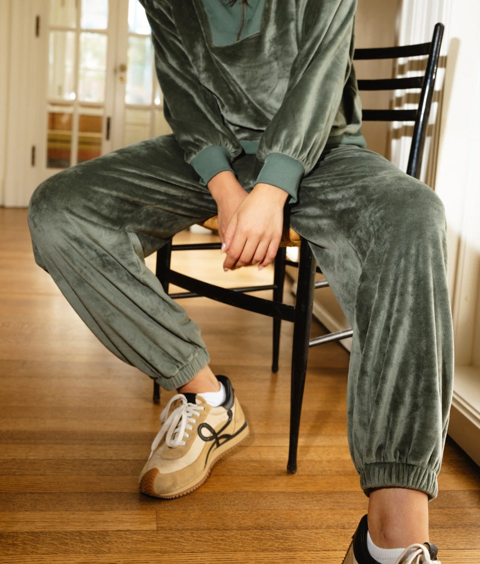 The Plush Velour Jogger - Olive 2 The Plush Velour Jogger - Olive - Image 2