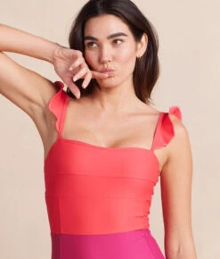 The Ruffle Oasis - Summer Berry & Spritz -Summersalt Shop RuffleOasisStrawberryDetail