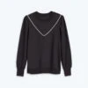 The Softest French Terry Contrast Puff-Sleeve Pullover - Sea Urchin & White Sand