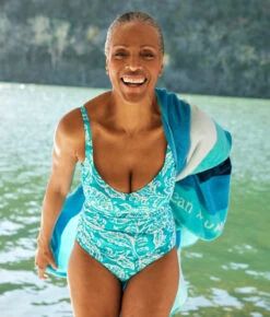 The Seascape Sweetheart One Piece - Batik In Seafoam & Harbor 11 The Seascape Sweetheart One Piece - Batik In Seafoam & Harbor -Summersalt Shop SeascapeSweetheartOnePieceBatikinSeaFoam HarborLifestyle1
