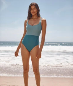 The Long Torso Seascape Sweetheart One Piece - Bluestone & Mist