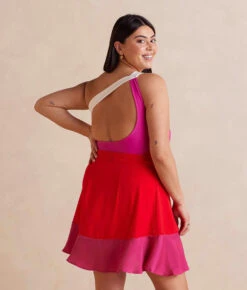 The Short Beach To Brunch Wrap Skirt - Lava & Hibiscus -Summersalt Shop ShortBeachtoBrunchWrapSkirt Lava Hibiscus Back