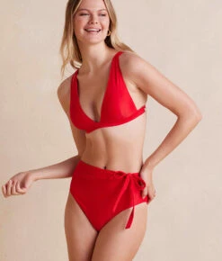 The Side-Tie High Leg High Rise Bottoms - Lava -Summersalt Shop Side TieHighLegHighRiseBottom Lava Front Crop