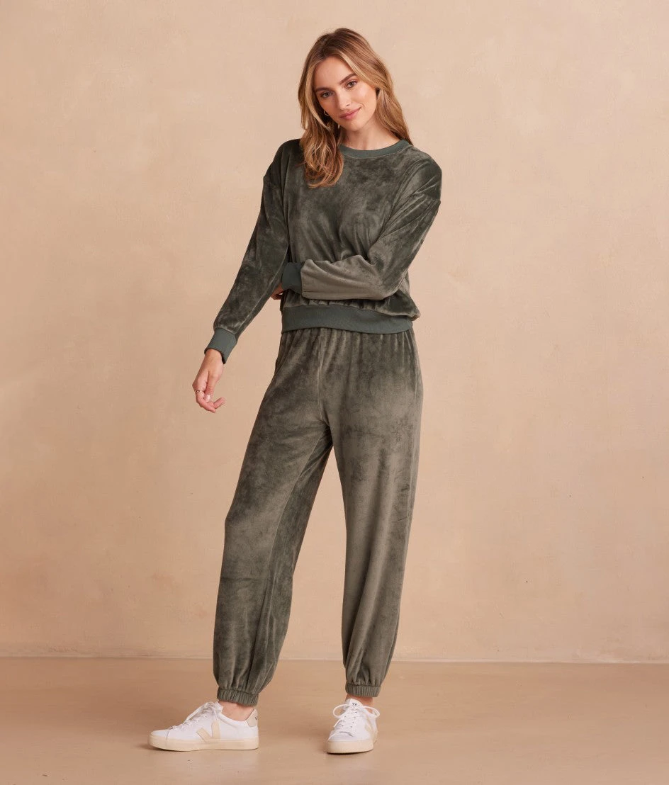 The Plush Velour Relaxed Crew - Olive 2 The Plush Velour Relaxed Crew - Olive - Image 2