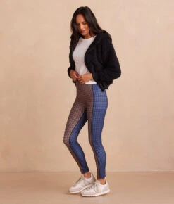 The Colorblocked High Rise 7/8 Legging - Gingham In Blue Mountain & Toffee -Summersalt Shop Side Full TheColorblockedDo It AllHighRise78LengthLegging GinghaminBlueMountain Toffee