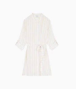 The Silky Luxe Short Effortless Shirtdress Cover-Up - Beach Stripe In Sandshell 7 The Silky Luxe Short Effortless Shirtdress Cover-Up - Beach Stripe In Sandshell -Summersalt Shop Silky Lux Effortless Shirtdress Cover Up Stripe White FLAT cb4c112d edc0 4ce5 a602 8973cbd4628c