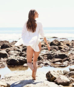 The Silky Luxe Short Effortless Shirtdress Cover-Up - Beach Stripe In Sandshell 6 The Silky Luxe Short Effortless Shirtdress Cover-Up - Beach Stripe In Sandshell -Summersalt Shop Silky Luxe Effortless Shirtdress Cover Up Stripe 3