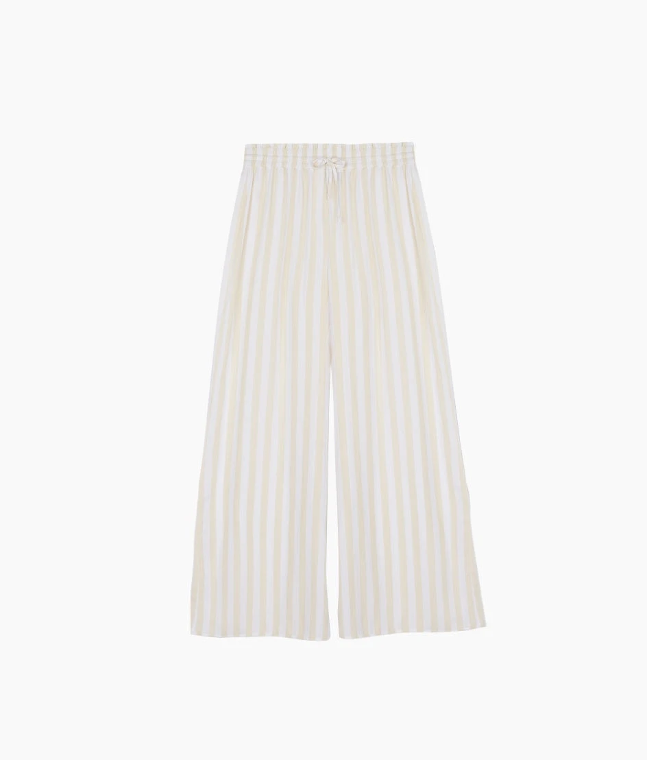 The Silky Luxe Palazzo Pants With Ties - Beach Stripe In Sandshell 4 The Silky Luxe Palazzo Pants With Ties - Beach Stripe In Sandshell - Image 4