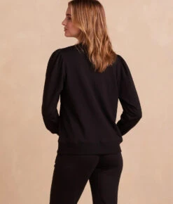 The Softest French Terry Contrast Puff-Sleeve Pullover - Sea Urchin & White Sand 8 The Softest French Terry Contrast Puff-Sleeve Pullover - Sea Urchin & White Sand -Summersalt Shop SoftestFrenchTerryContrastPuff SleevePullover SeaUrchin WhiteSand Back Crop