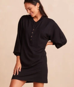 The Softest French Terry Henley Dress - Sea Urchin