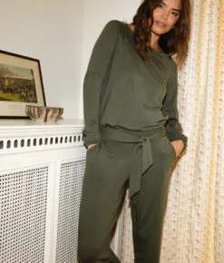 The Softest French Terry Tie-Waist Pant - Olive -Summersalt Shop Softest French Terry Tie Waist Pant Olive 4